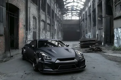 Matte Black Nissan GT-R in Abandoned Industrial Warehouse