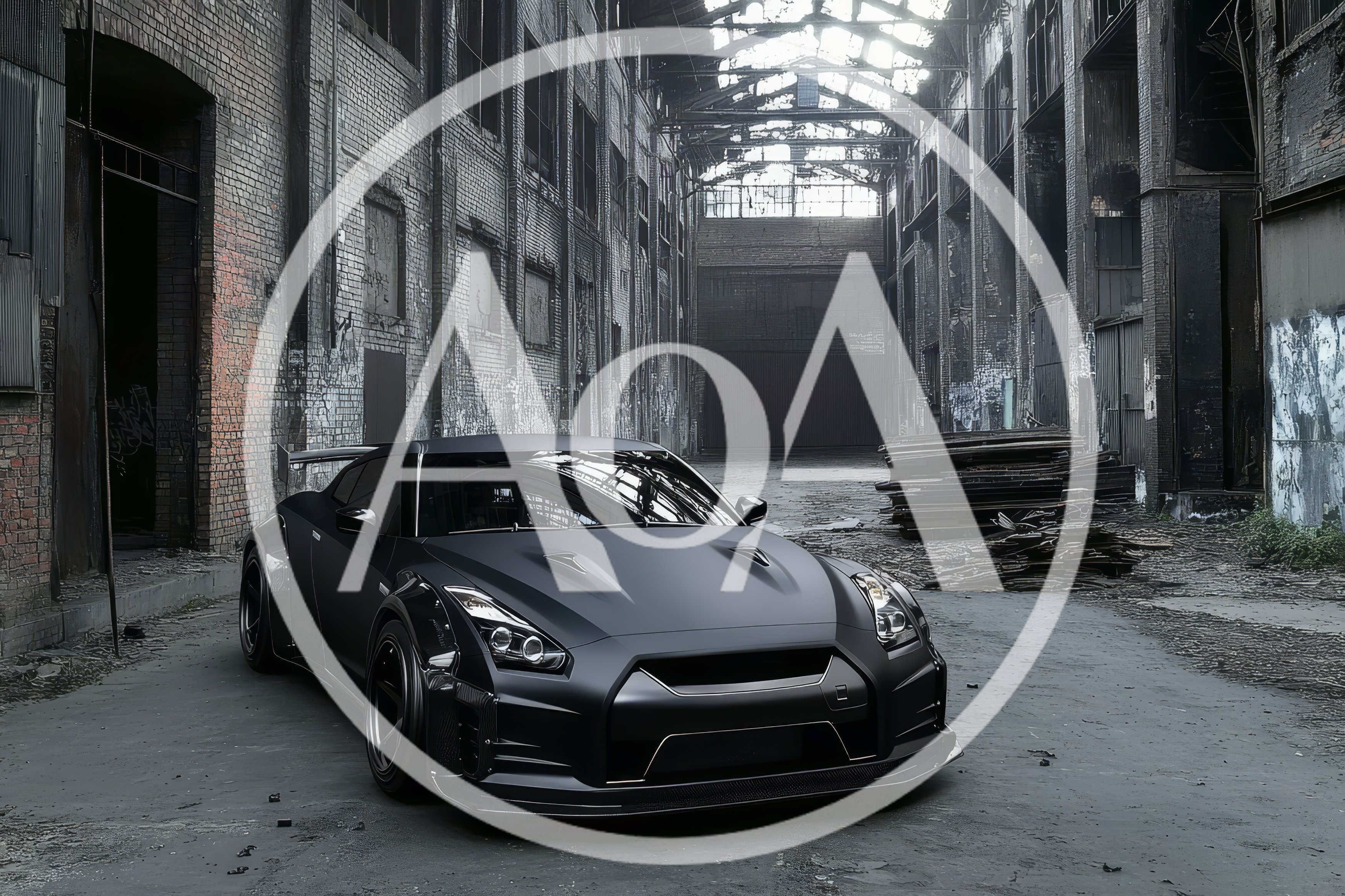 Matte Black Nissan GT-R in Abandoned Industrial Warehouse