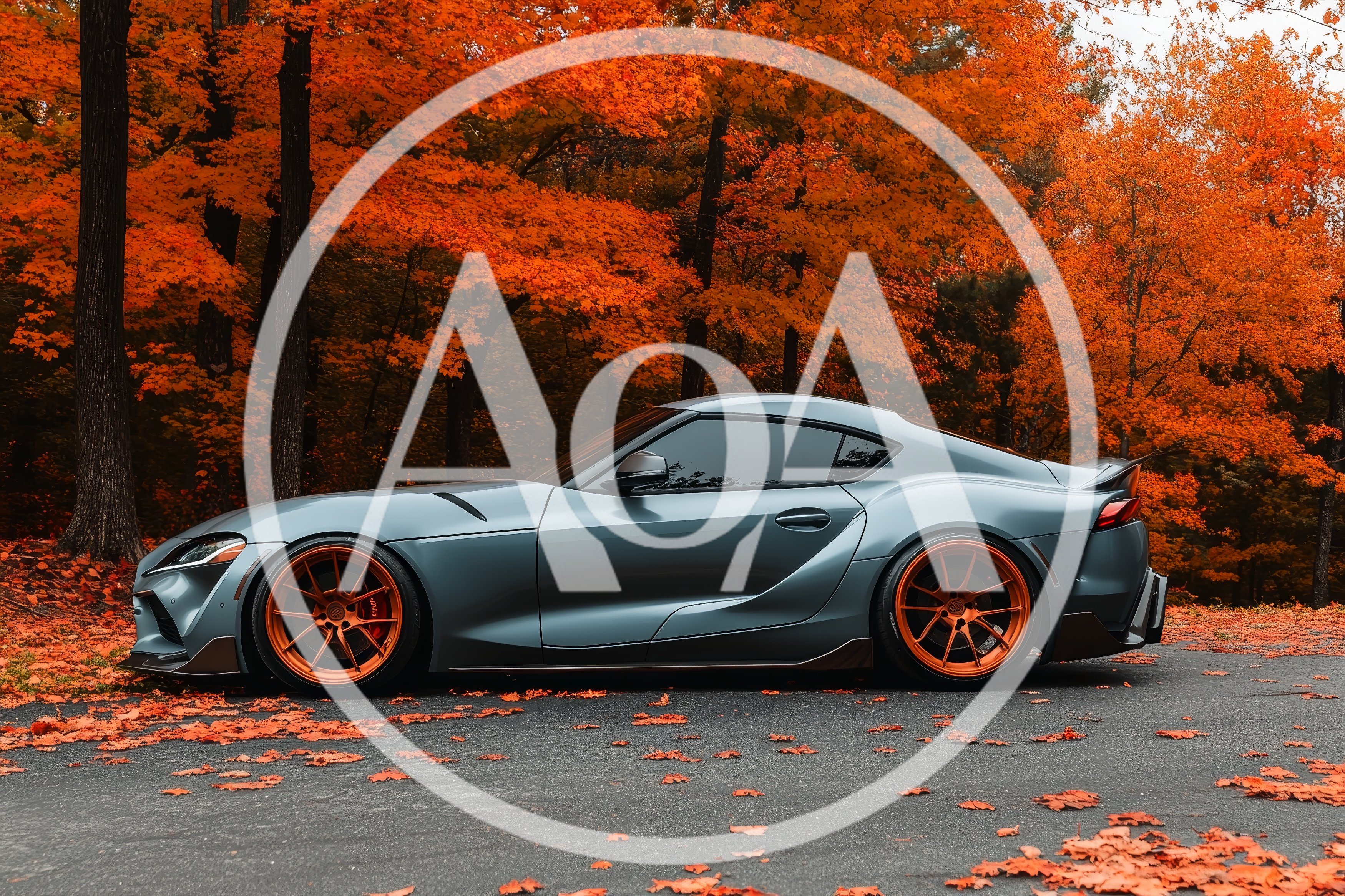 Modified Grey Toyota Supra Parked In Autumn Forest