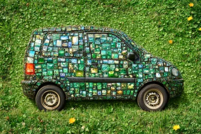 Small Car Covered In Mosaic Landscape Pictures