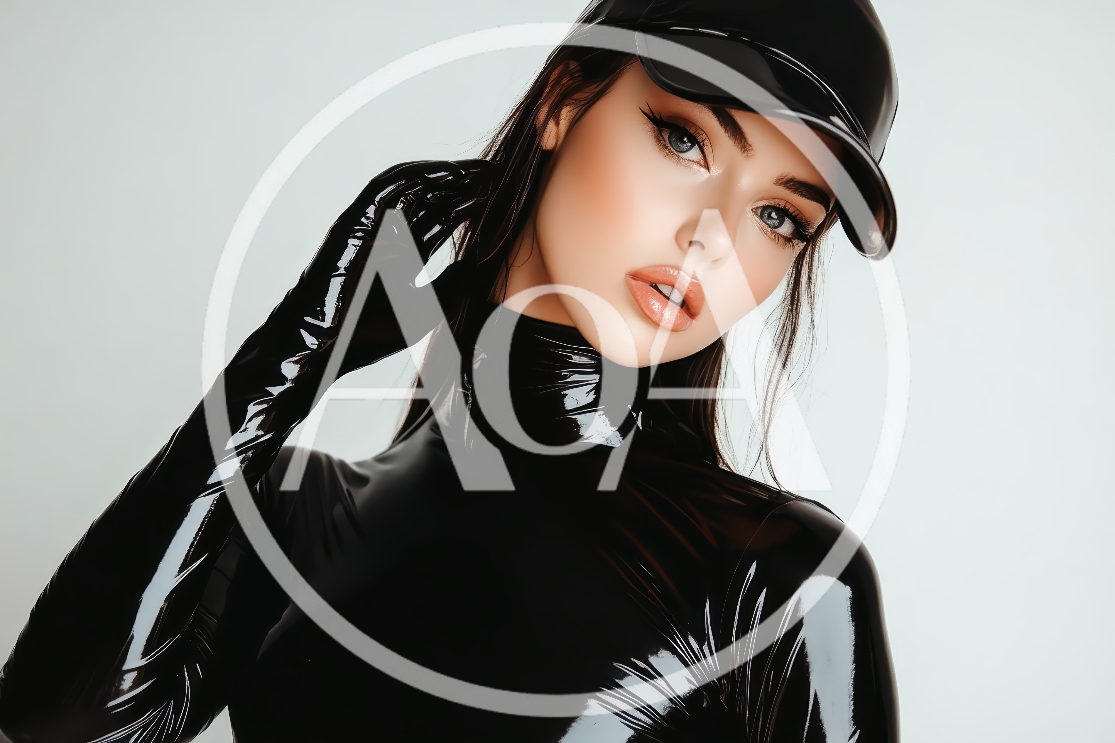 Portrait of a Woman Wearing Shiny Black Latex