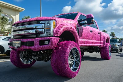 Custom Pink Furry Lifted Pickup Truck
