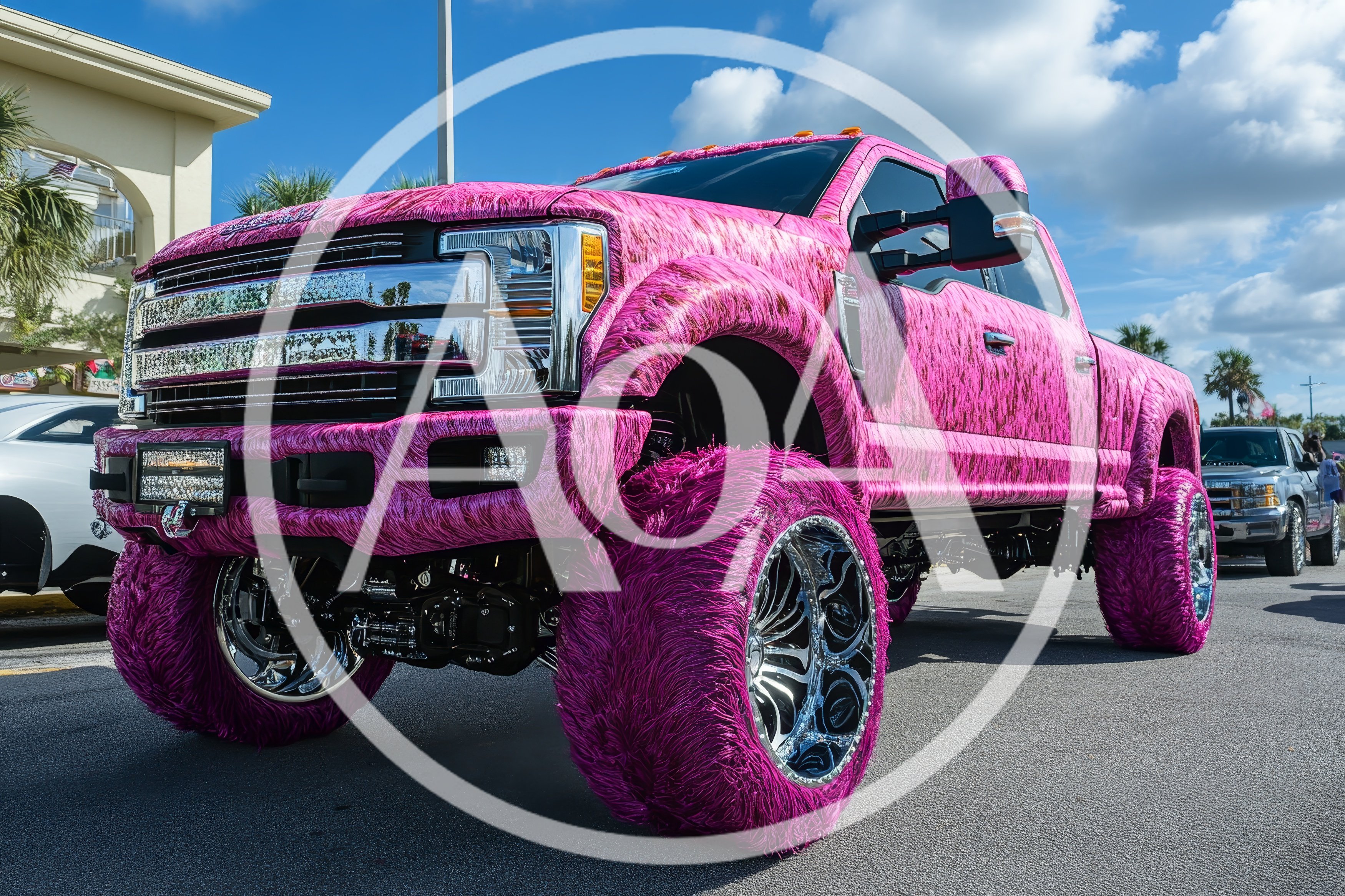 Custom Pink Furry Lifted Pickup Truck