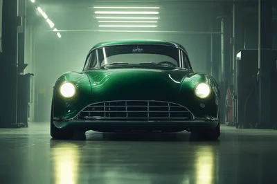 Vintage Green Sports Car In Industrial Garage