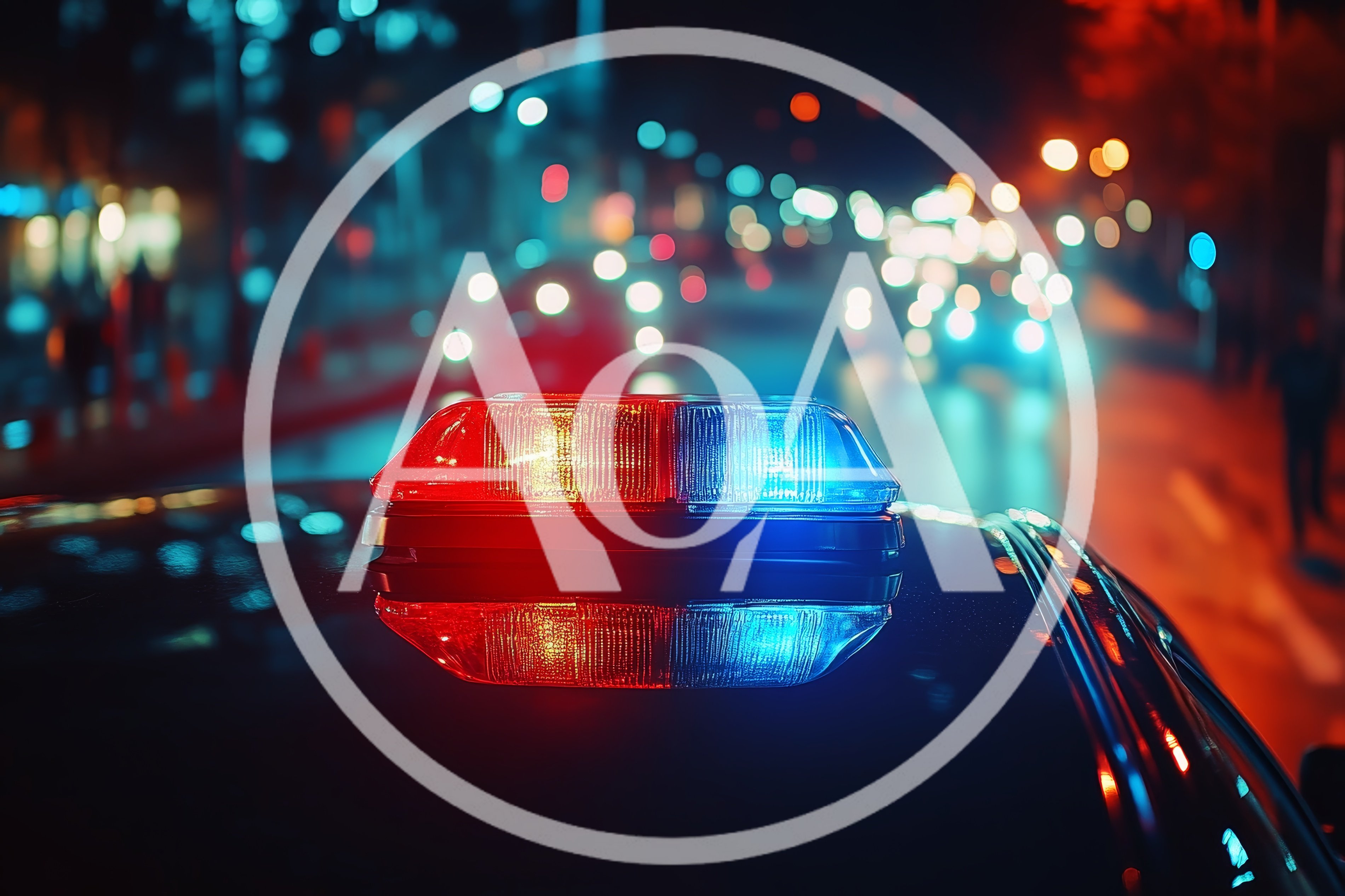 Police Car Emergency Light Bar Flashing At Night