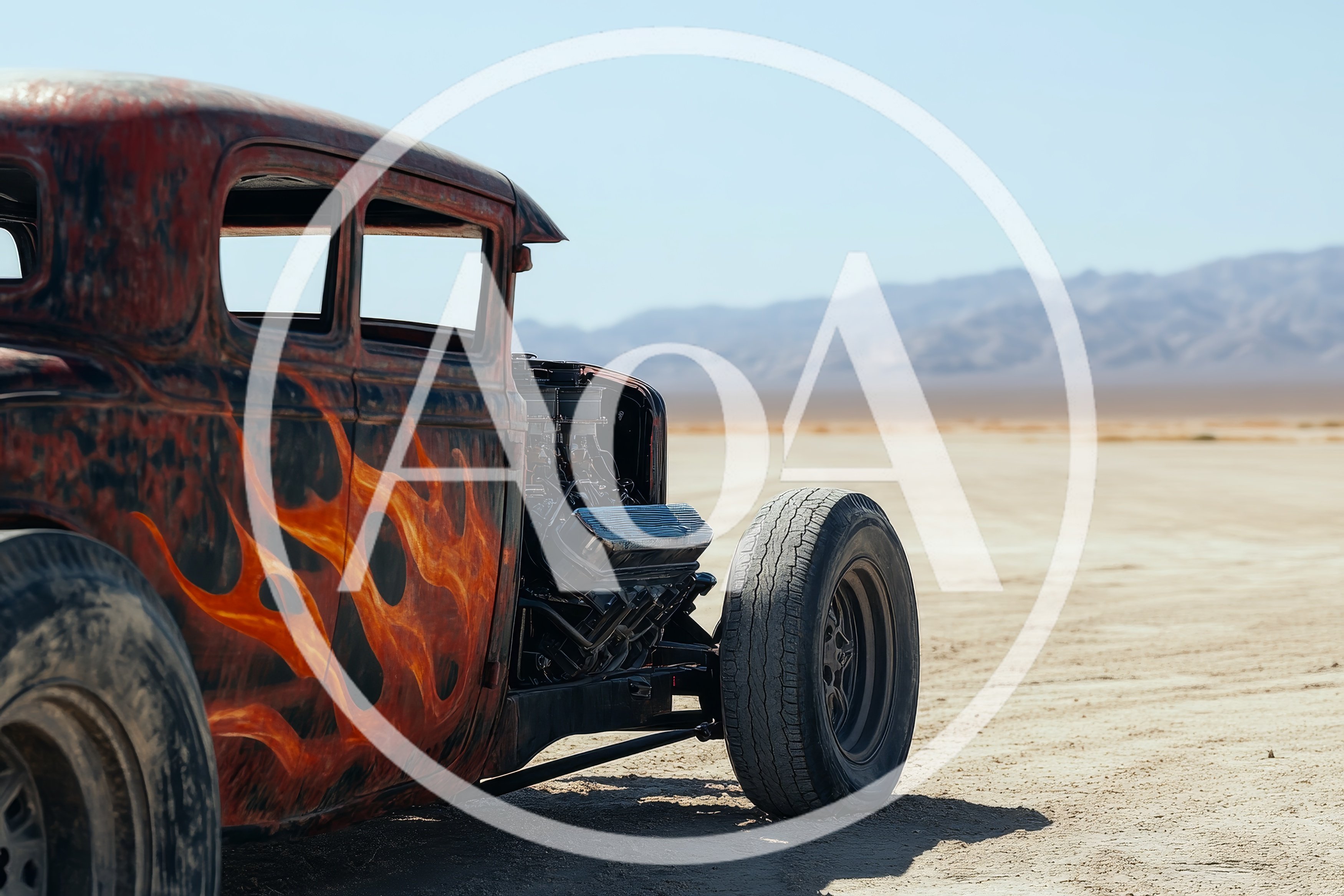 Vintage Hot Rod Car On Dry Lake Bed