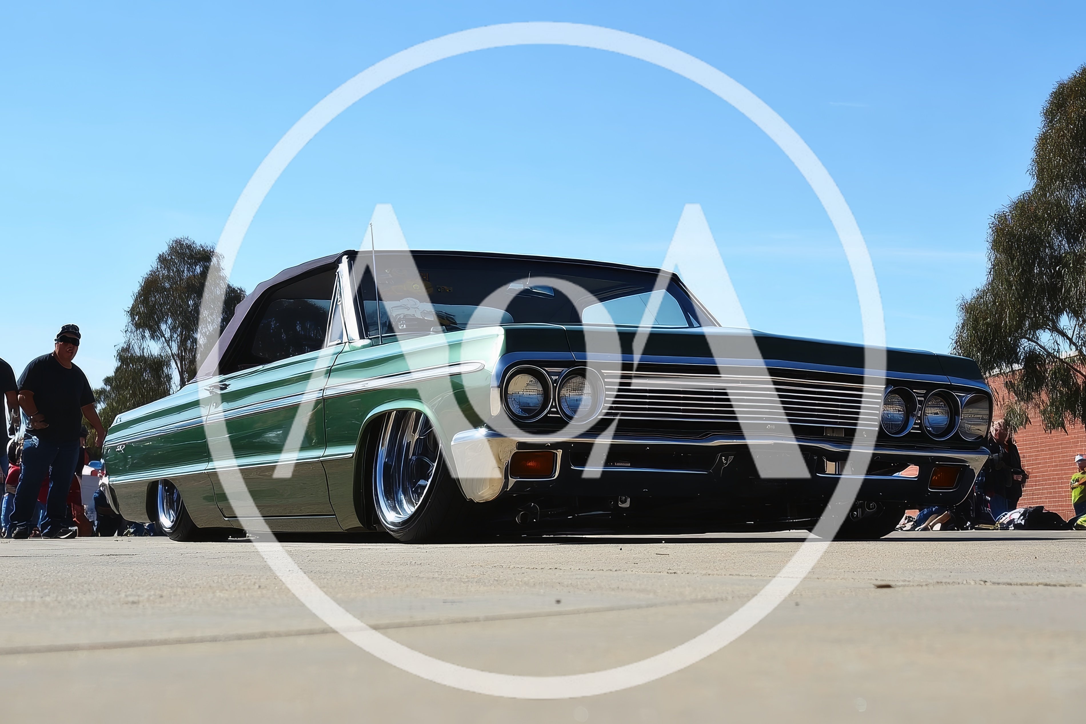 Custom Green Lowrider Convertible Car at Outdoor Show