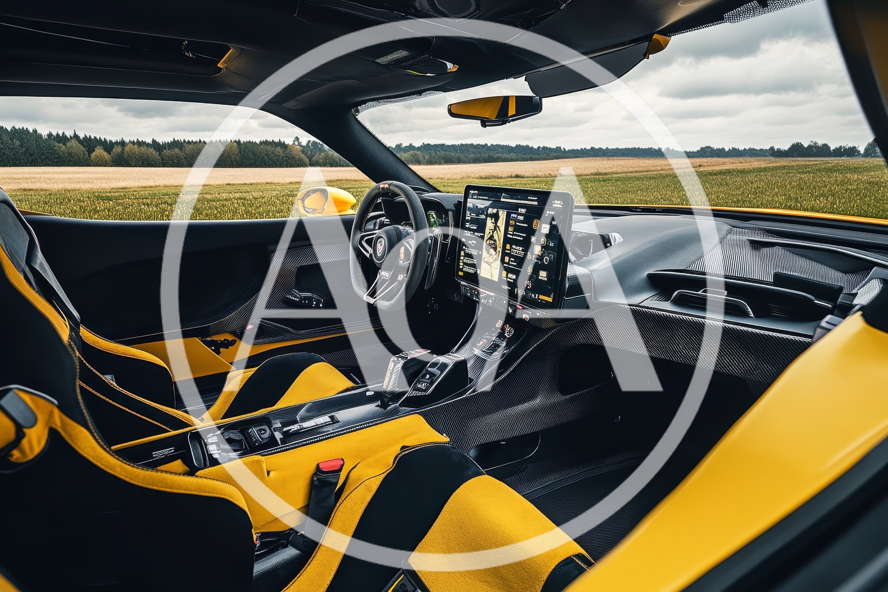 Interior View Of A Modern Yellow Sports Car