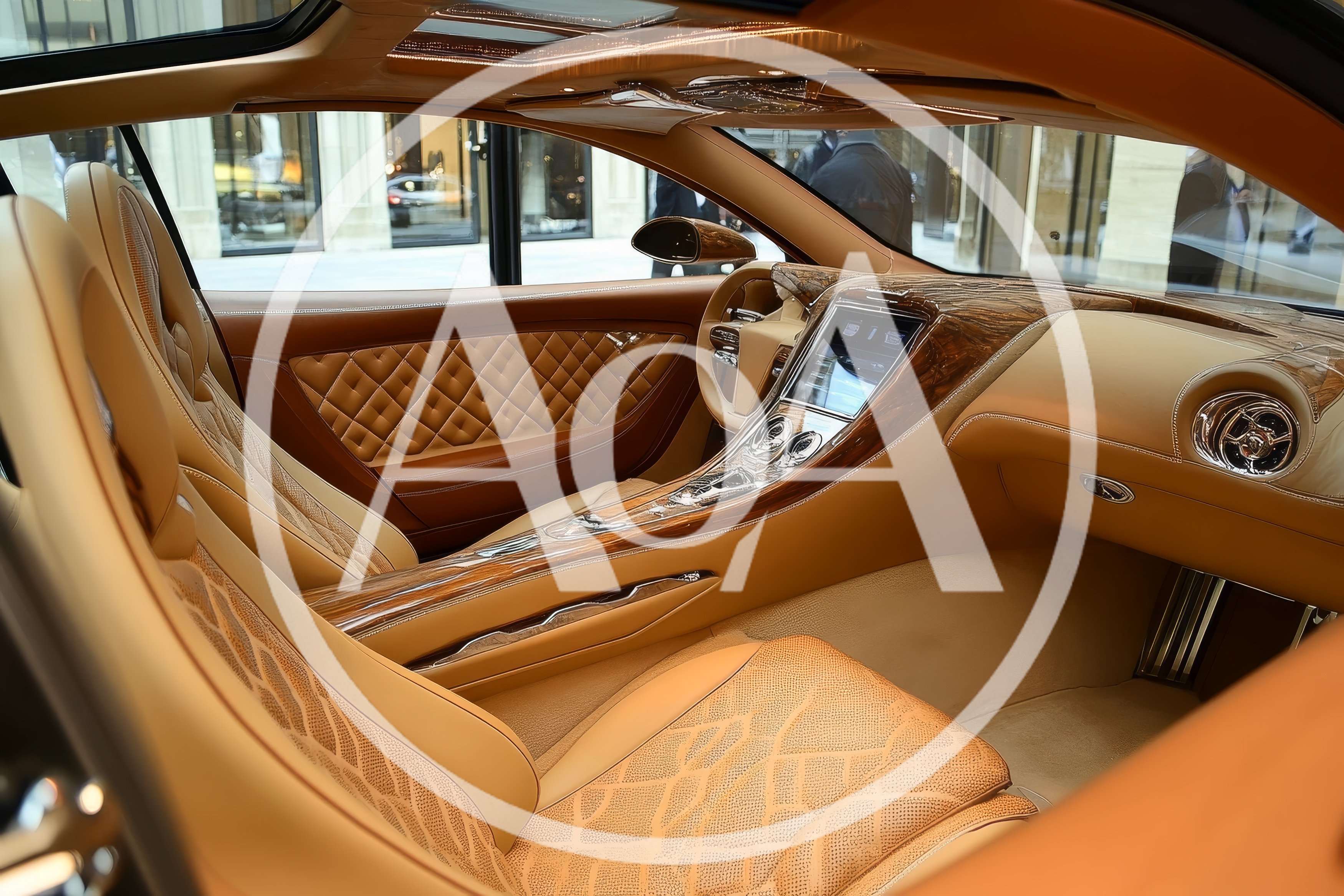 Luxury Car Interior With Tan Leather And Wood Trim