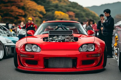 Modified Red Sports Car With Exposed Engine