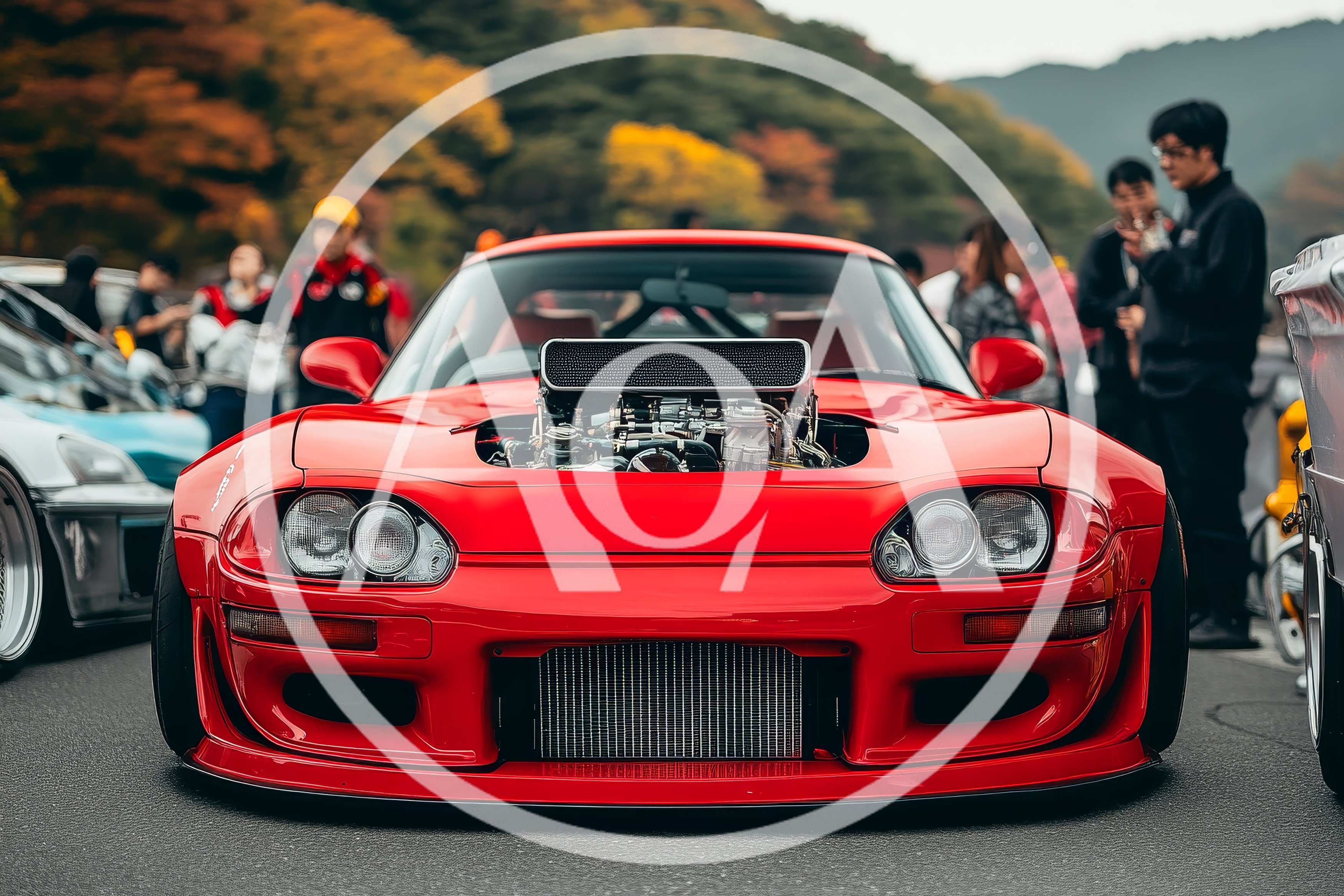 Modified Red Sports Car With Exposed Engine