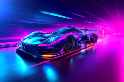 Futuristic Sports Car Racing Through Neon Tunnel