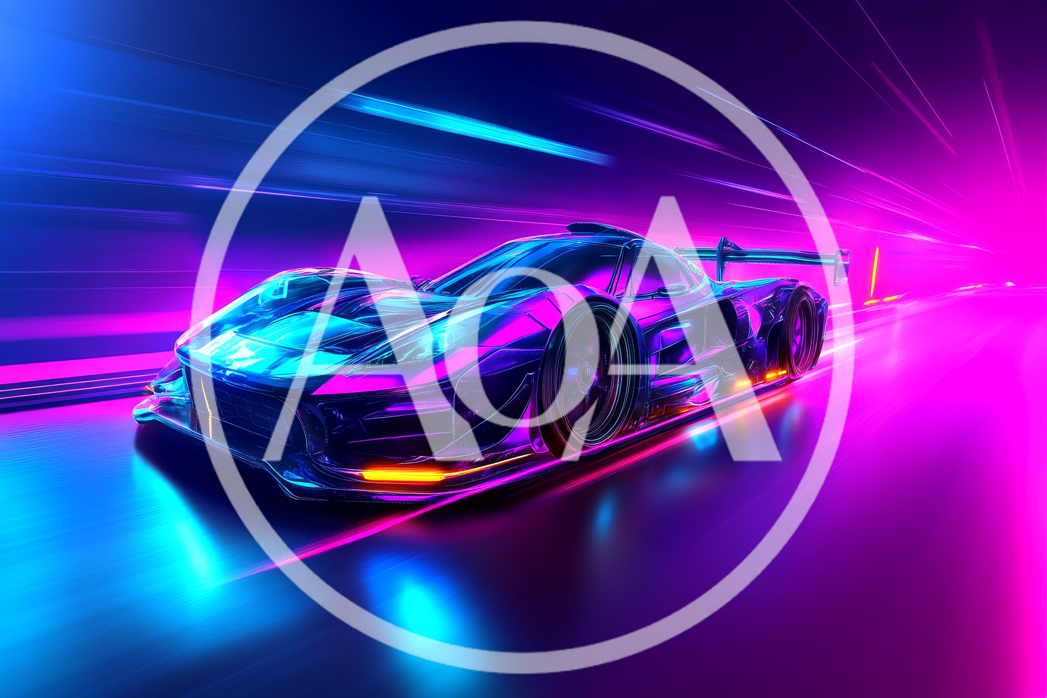 Futuristic Sports Car Racing Through Neon Tunnel