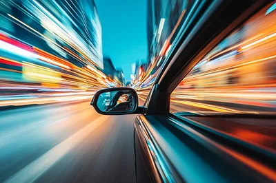 Car Driving Through City Streets At Night