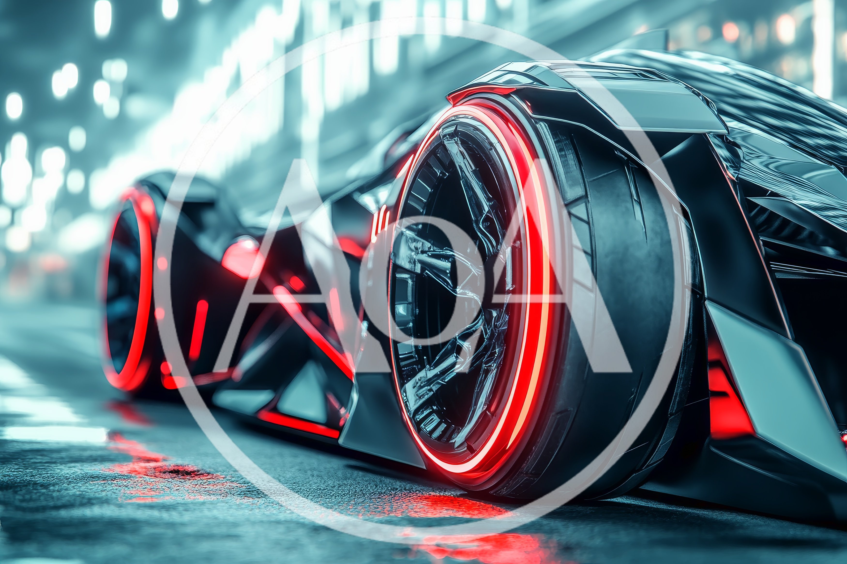 Futuristic Concept Car With Glowing Red Neon Wheels