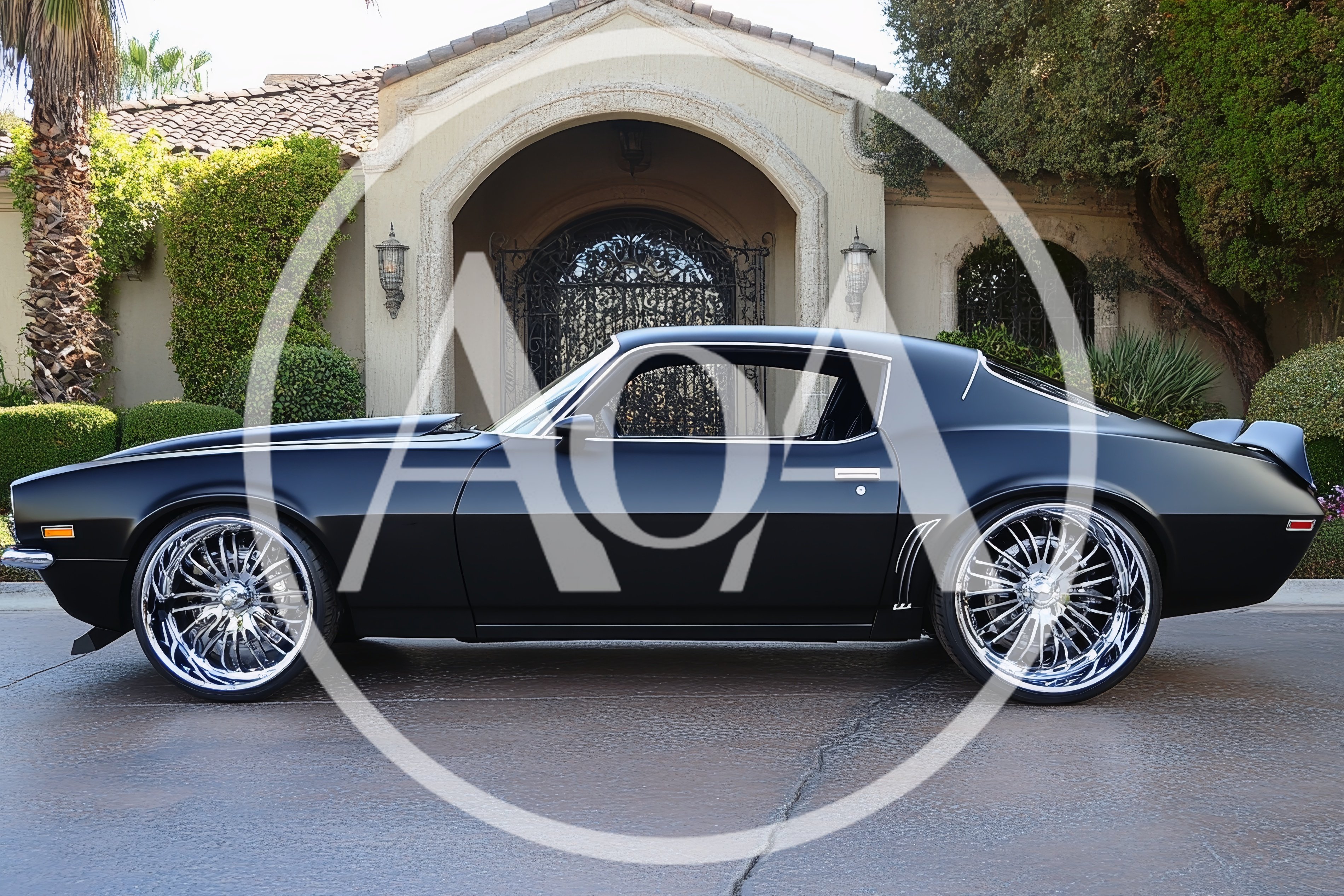 Custom Matte Black Chevrolet Camaro Parked In Driveway