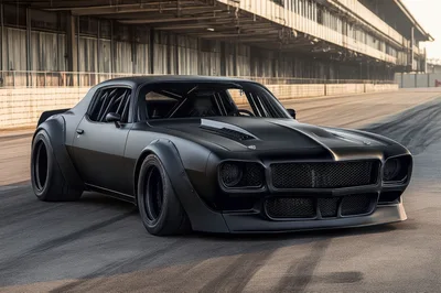 Custom Matte Black Muscle Car On Racetrack