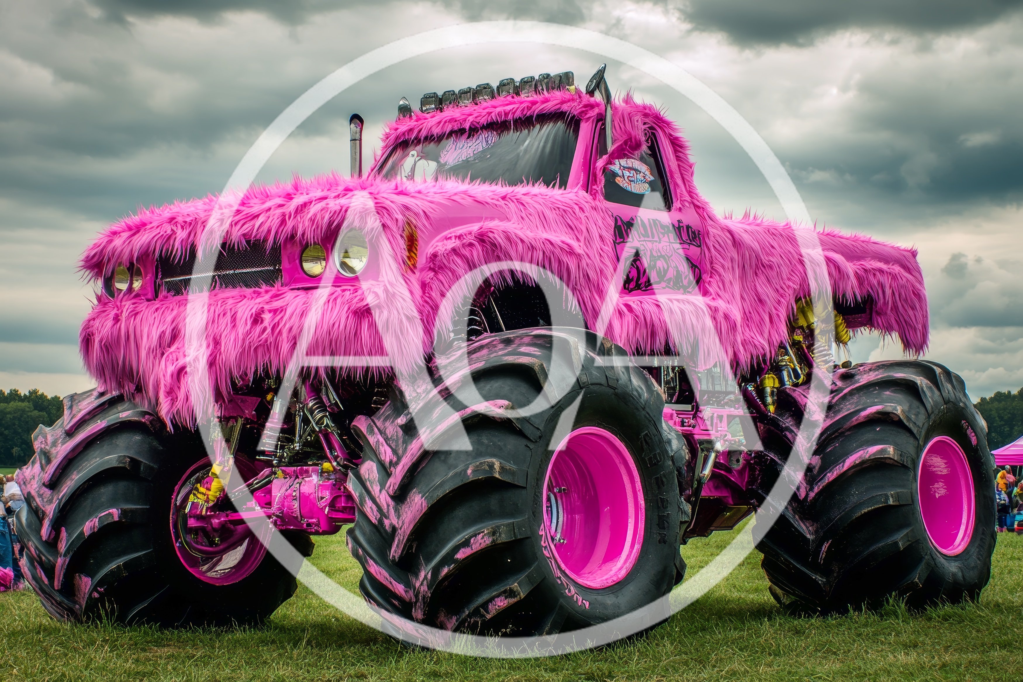 Furry Pink Monster Truck Parked on Grass
