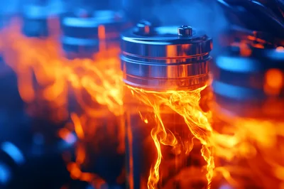 Industrial Cylindrical Containers Filled With Swirling Orange Fire
