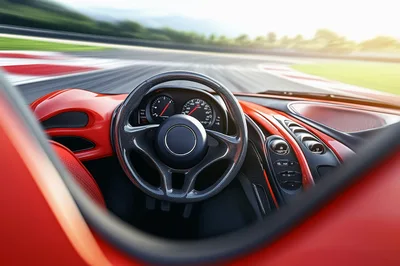 Interior View Of A Sports Car Driving On Track