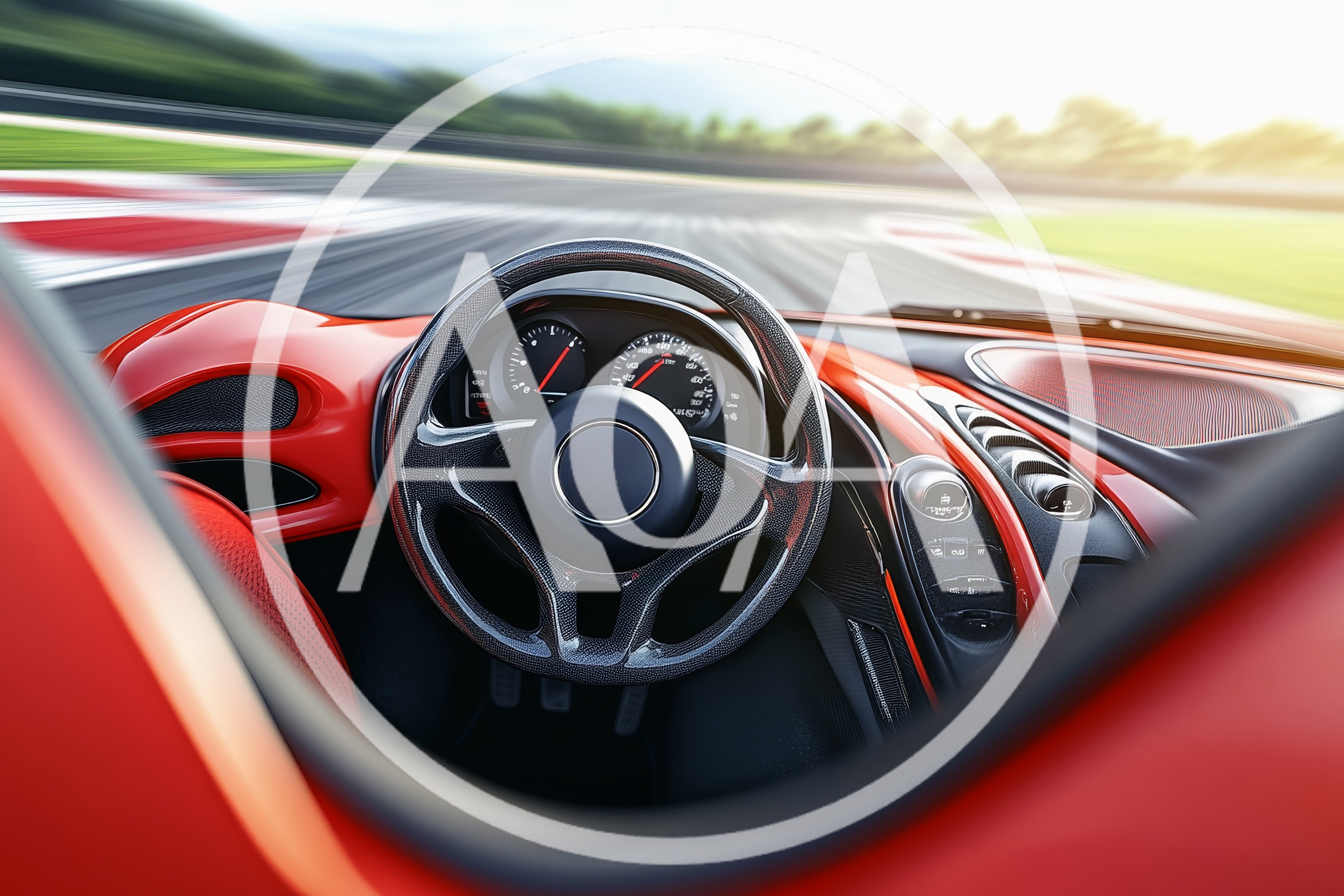 Interior View Of A Sports Car Driving On Track