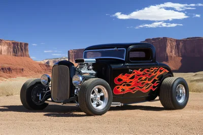 Classic Black Hot Rod With Flame Decals