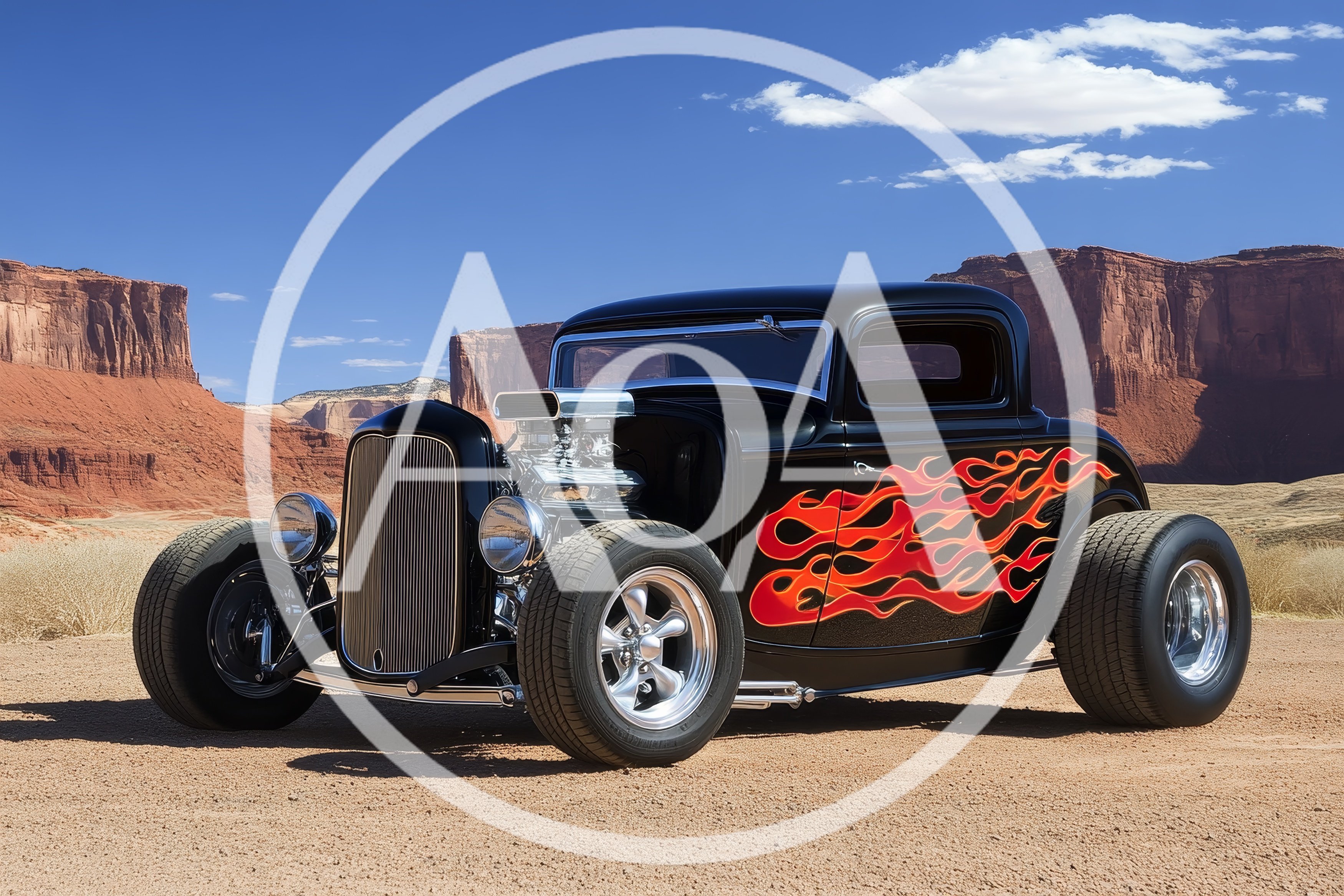 Classic Black Hot Rod With Flame Decals