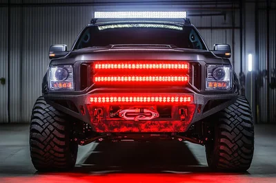Modified Off-Road Truck With Red LED Grille Lights
