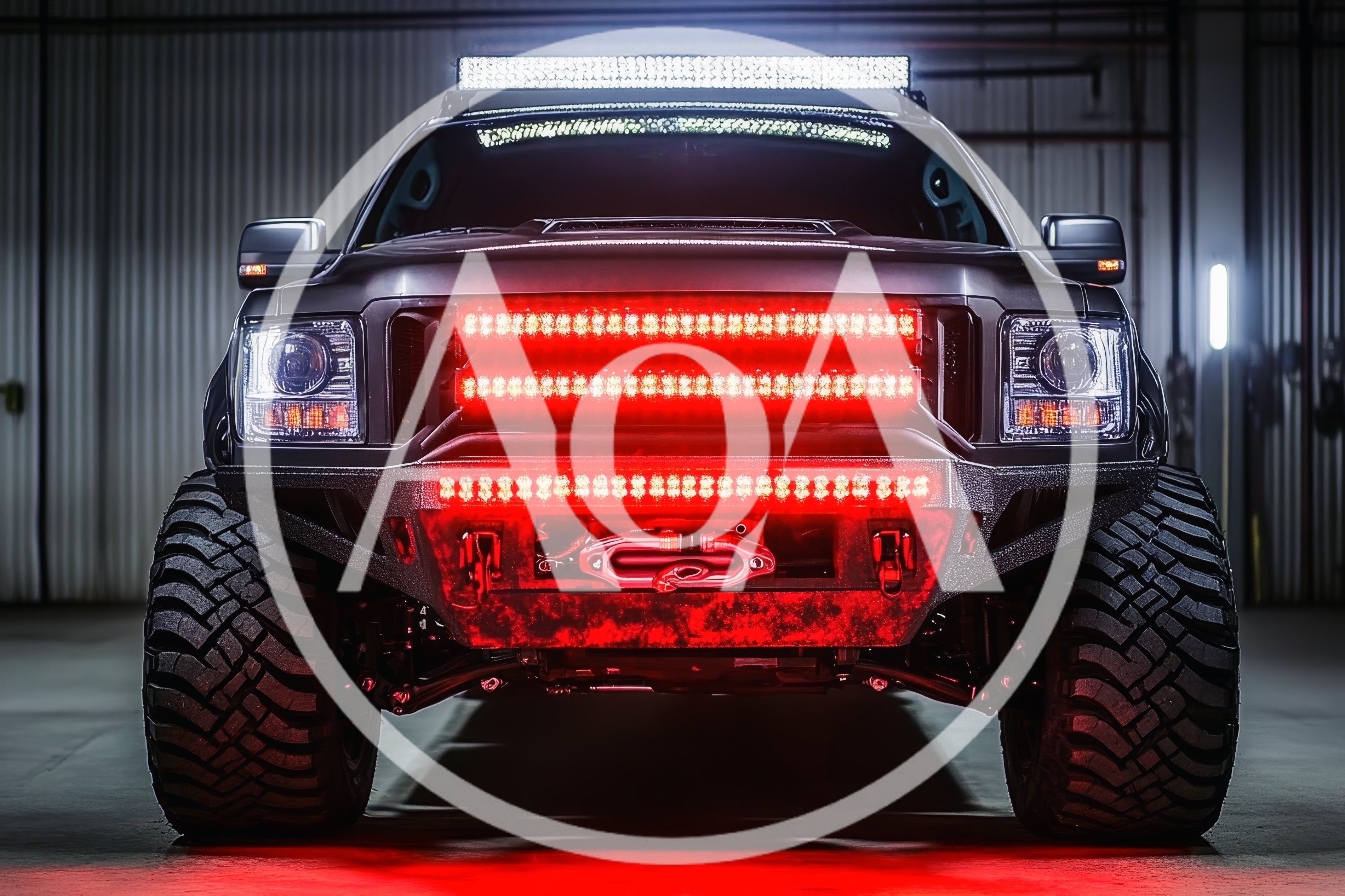 Modified Off-Road Truck With Red LED Grille Lights