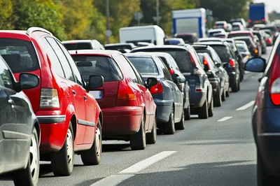 Traffic Jam With Many Cars On A Highway
