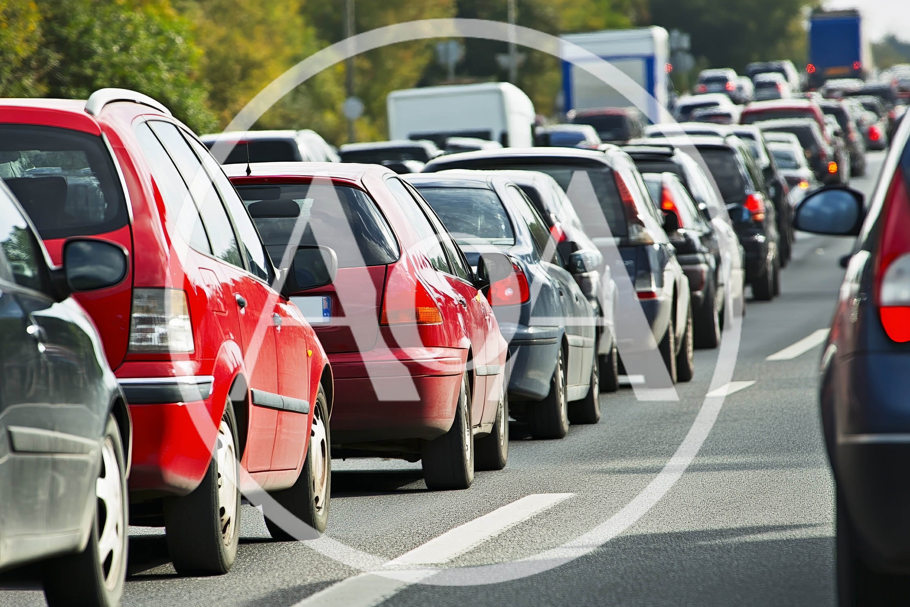 Traffic Jam With Many Cars On A Highway