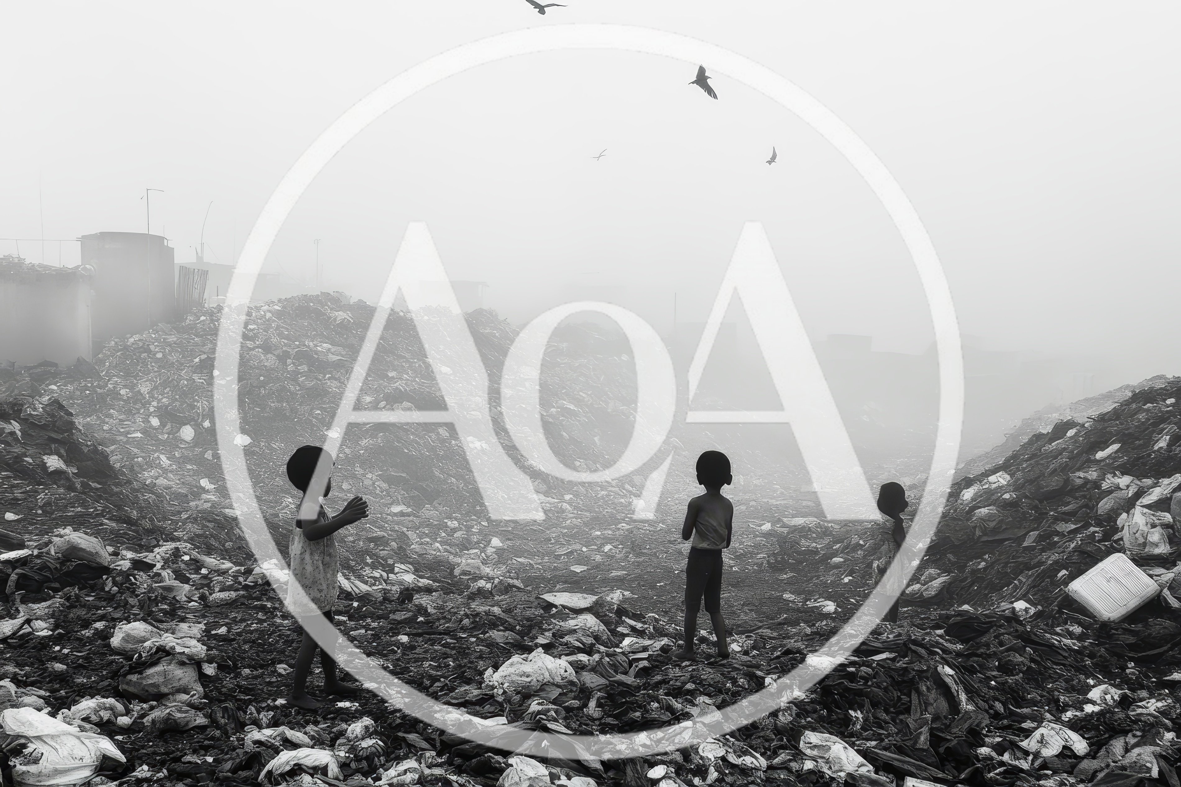 Children Standing Amidst A Vast Garbage Dump