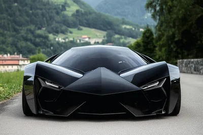 Futuristic Black Concept Supercar On Mountain Road