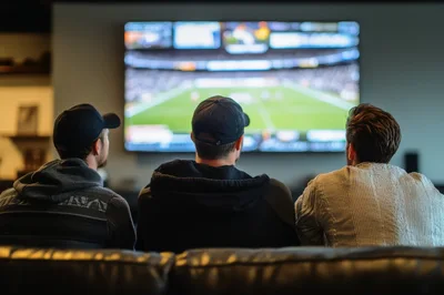 Three Men Watching A Football Game On Television