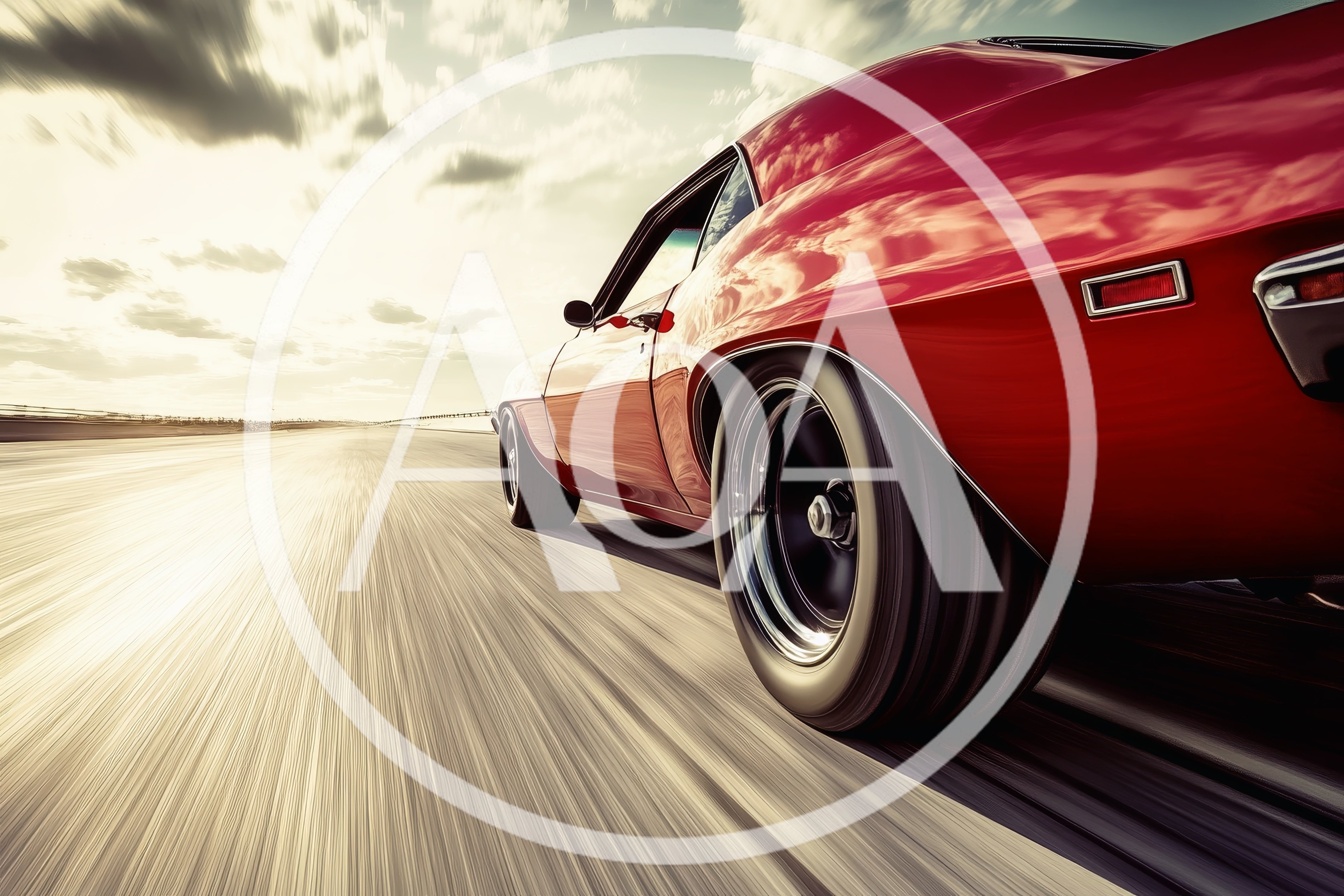 Red Muscle Car Speeding Down An Open Highway