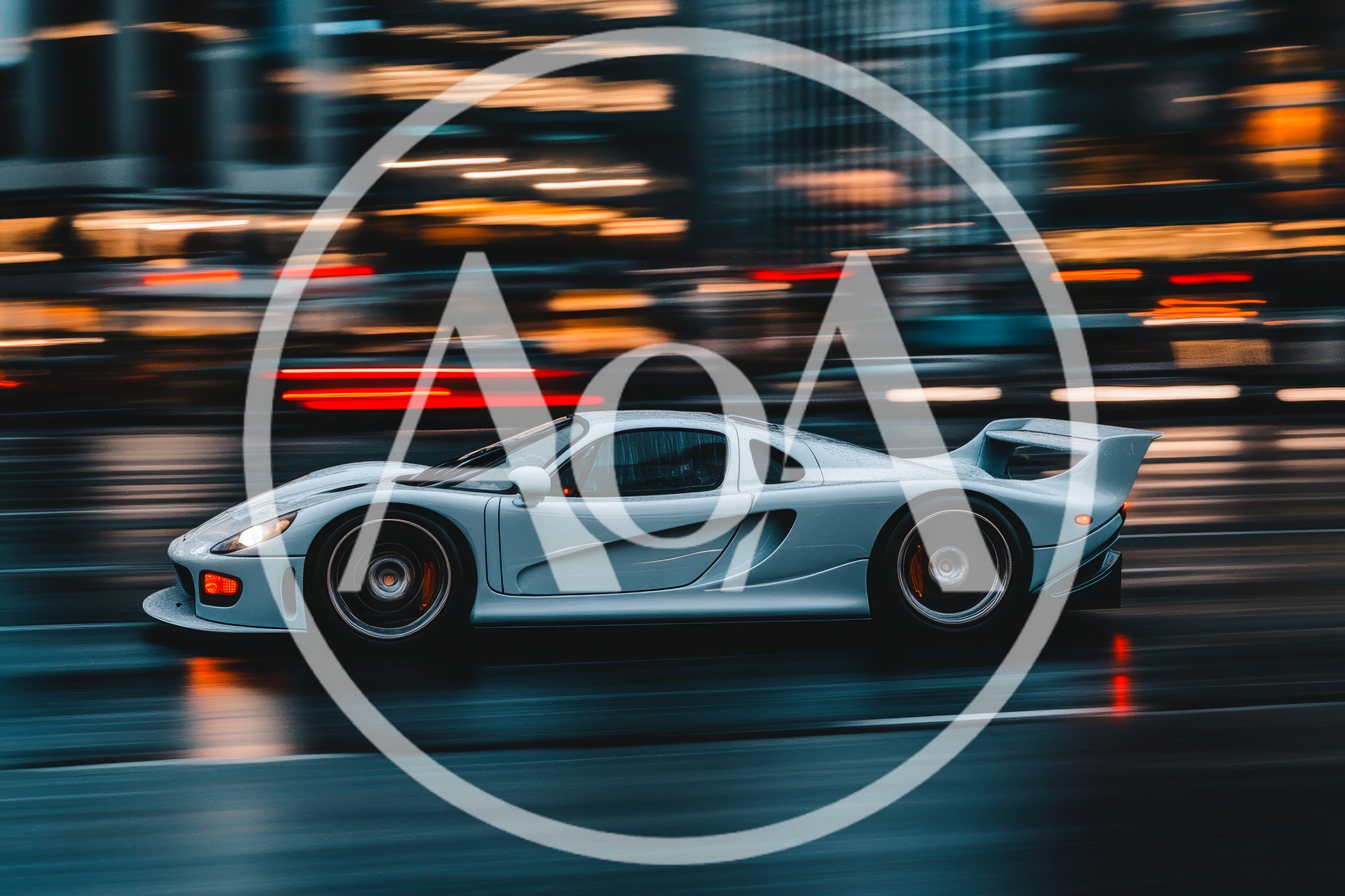 Silver Supercar Driving Fast Through City Streets