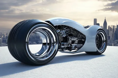 Futuristic Concept Motorcycle On A City Rooftop