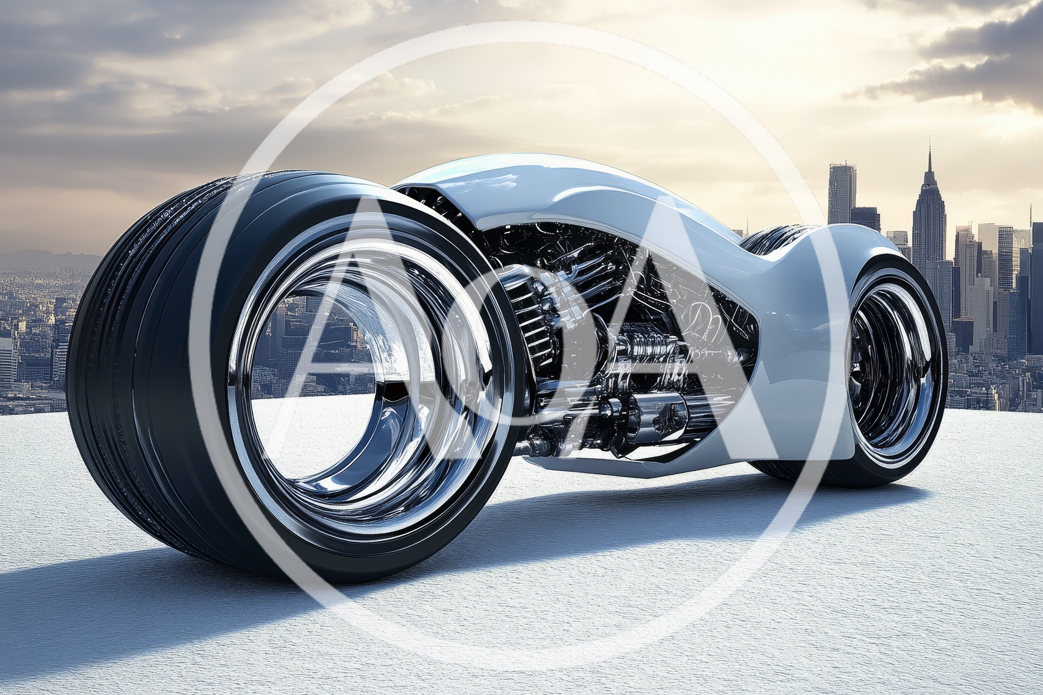Futuristic Concept Motorcycle On A City Rooftop