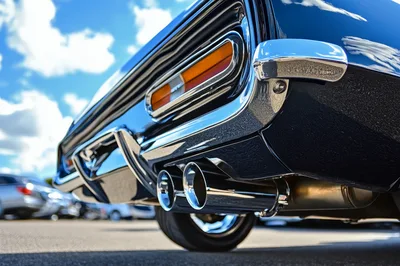 Rear View Of A Classic Muscle Car Exhaust