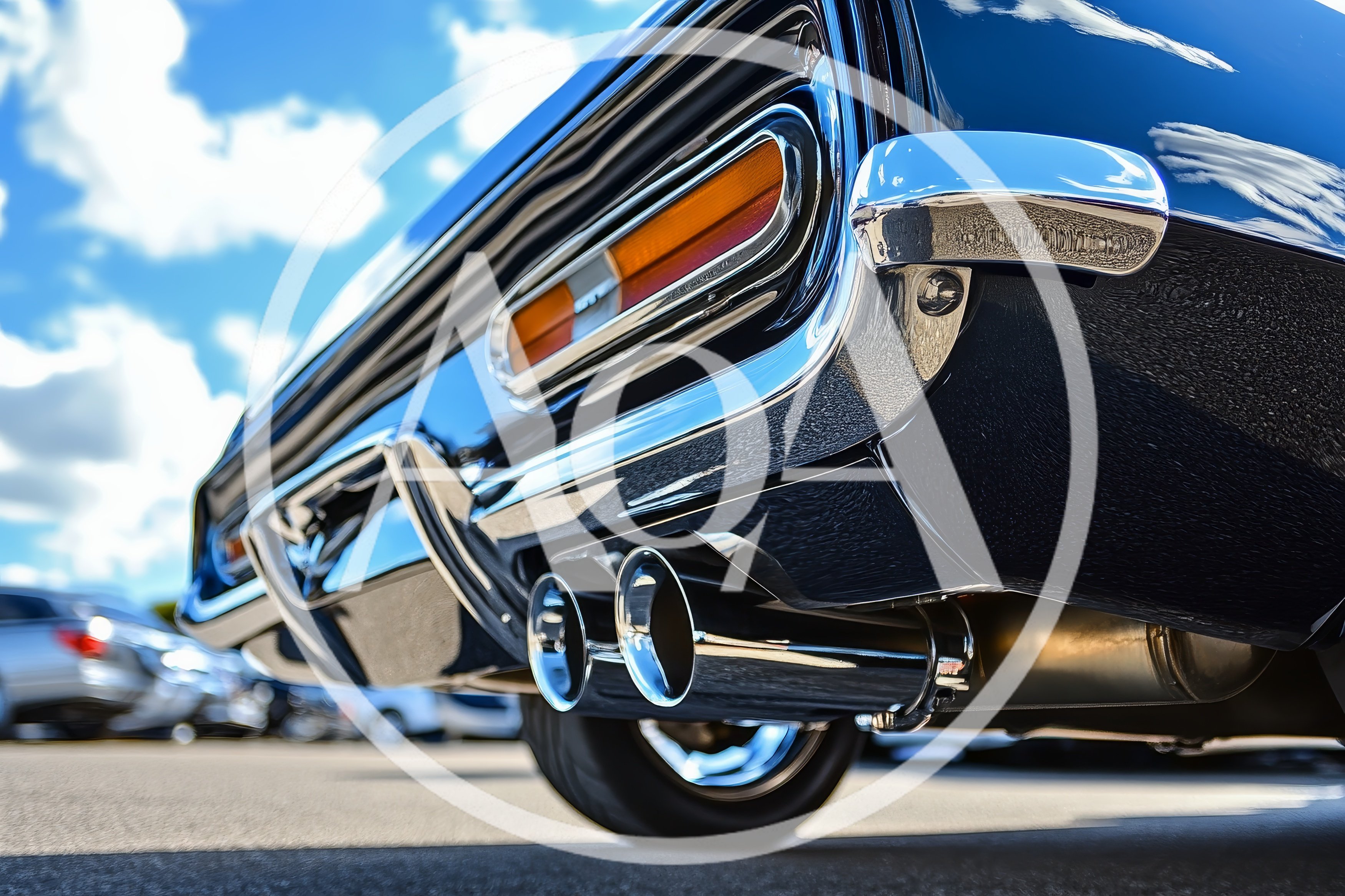 Rear View Of A Classic Muscle Car Exhaust