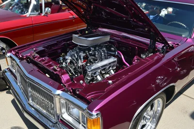 Custom Purple Classic Car With Open Hood