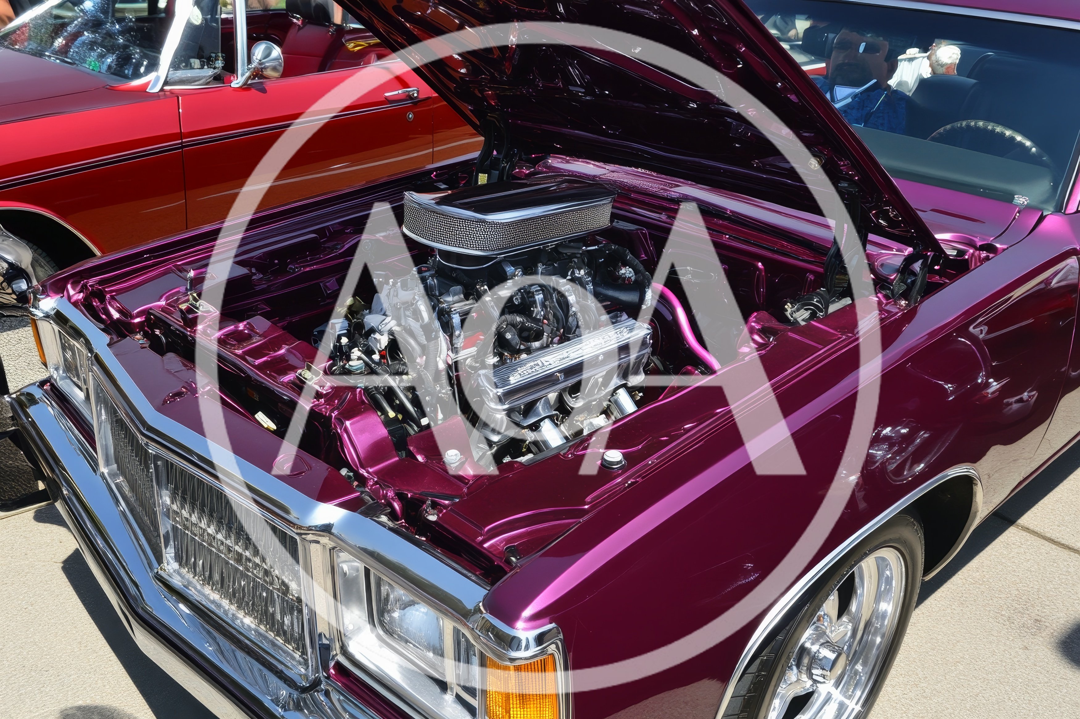 Custom Purple Classic Car With Open Hood