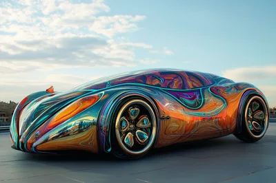 Futuristic Concept Car With Iridescent Liquid Metal Finish