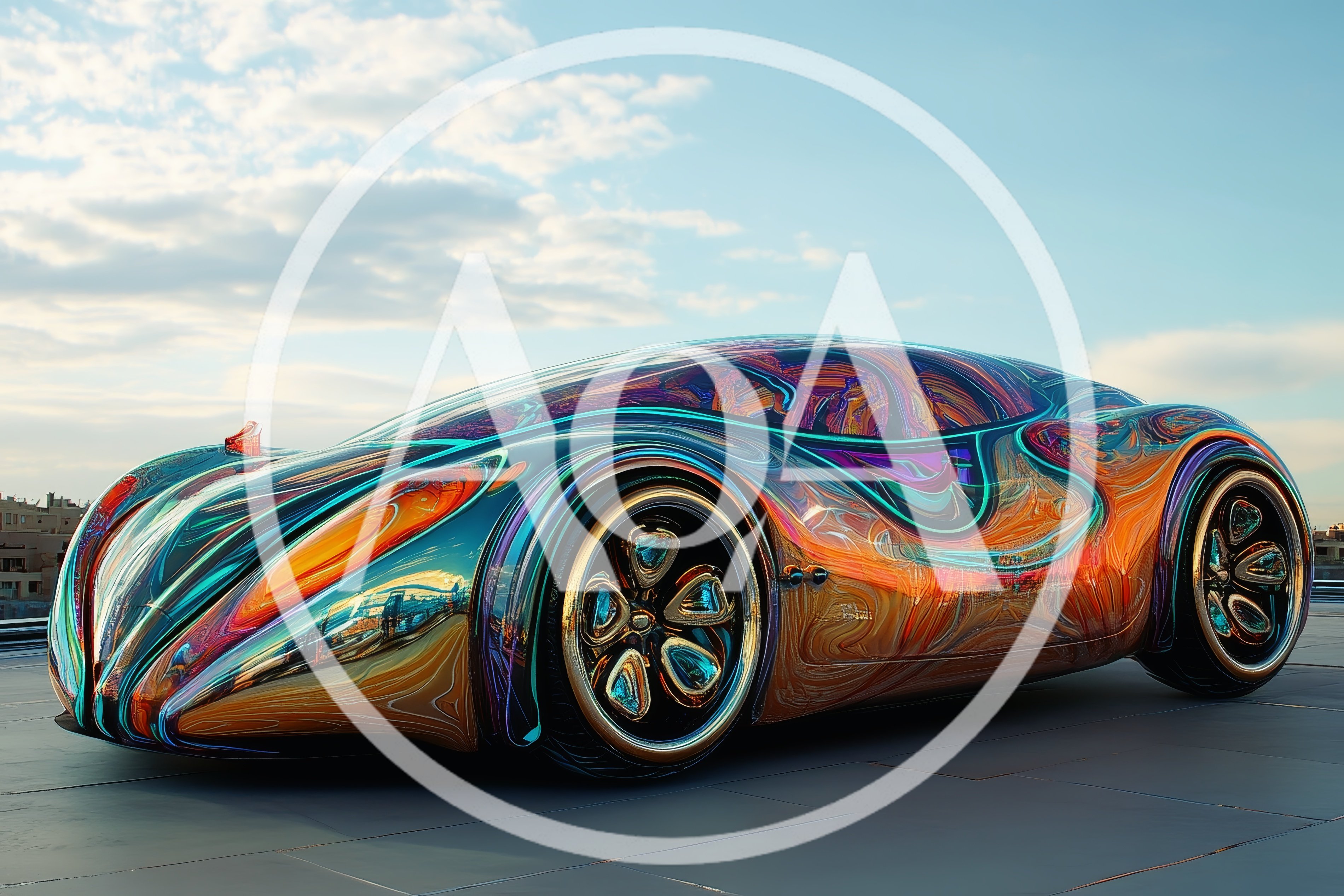 Futuristic Concept Car With Iridescent Liquid Metal Finish