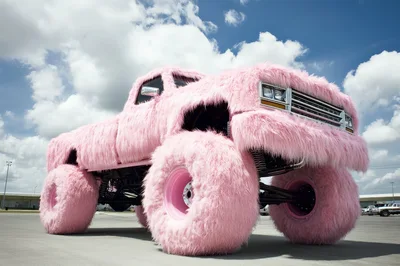 Pink Furry Monster Truck Outdoors