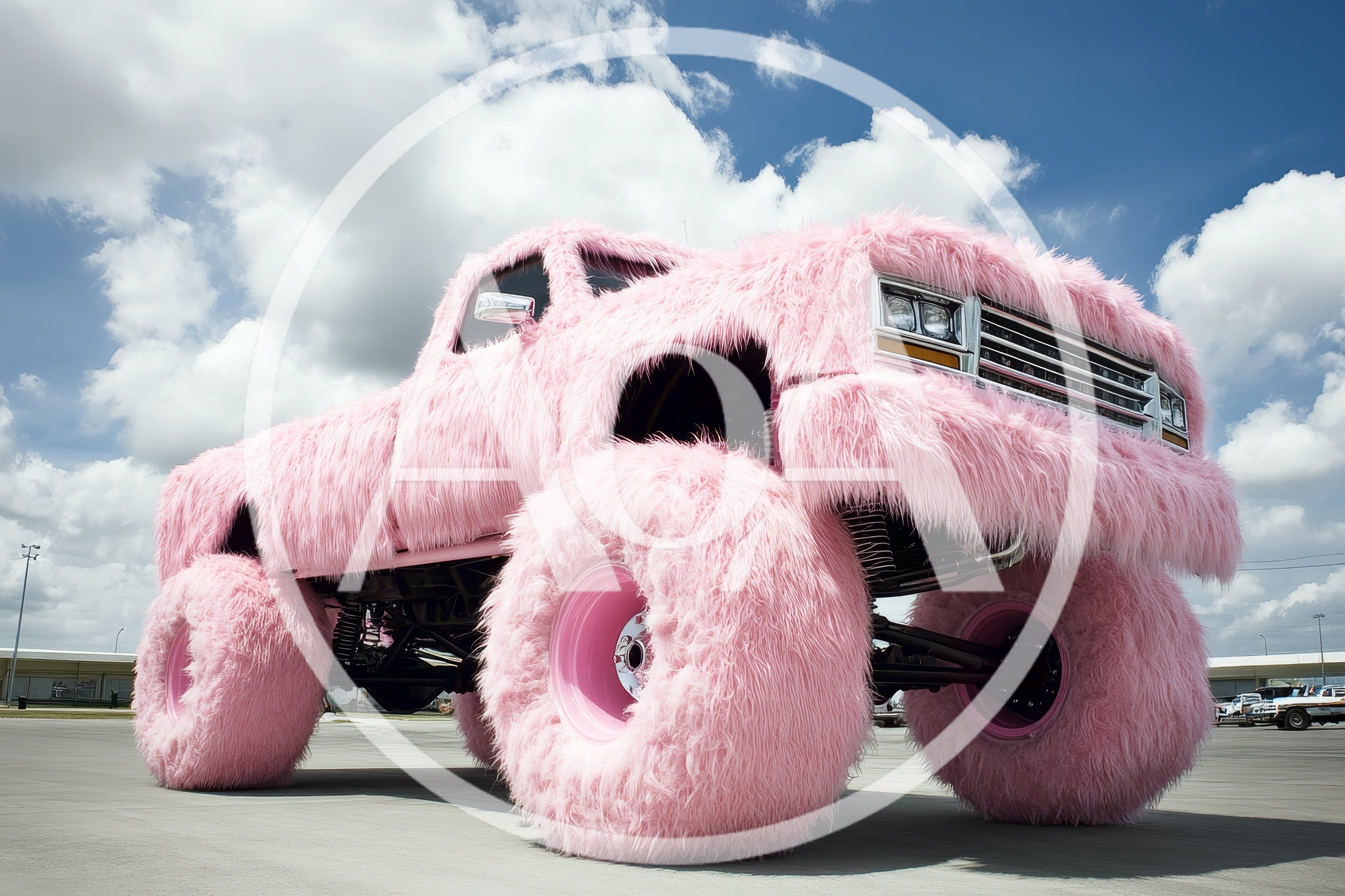 Pink Furry Monster Truck Outdoors