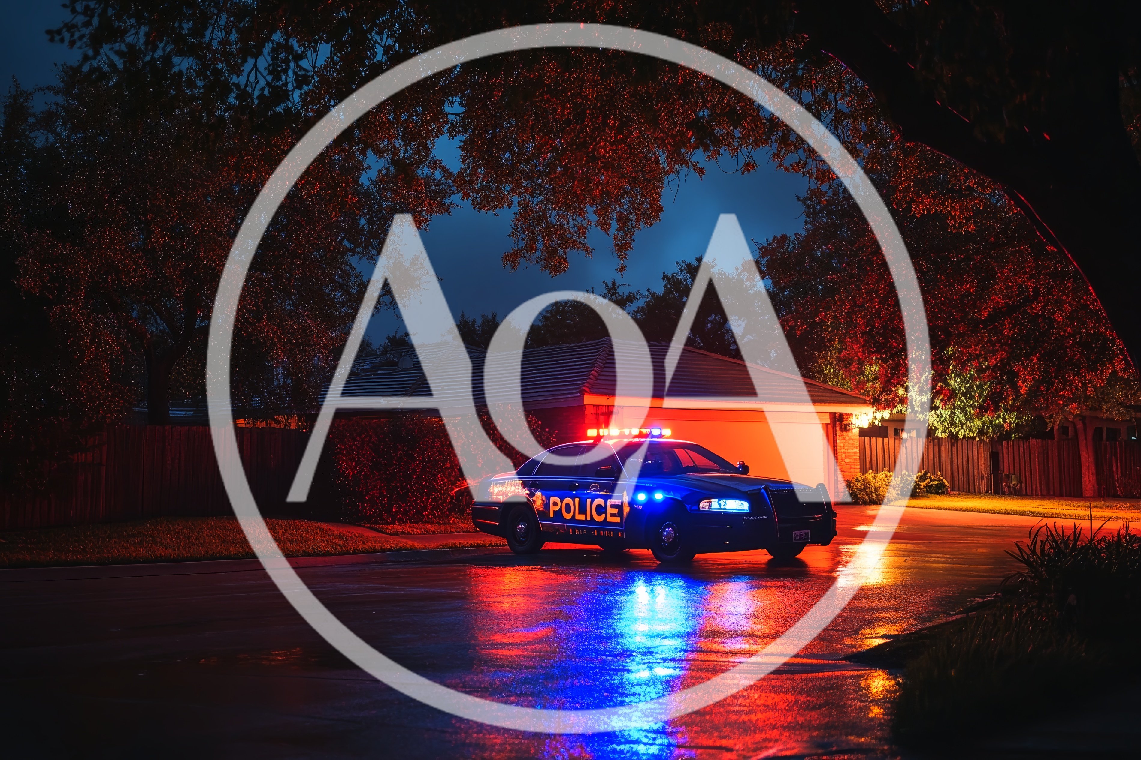 Police Cruiser Parked on Residential Street at Night