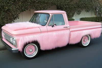 Custom Pink Fur Covered Vintage Pickup Truck