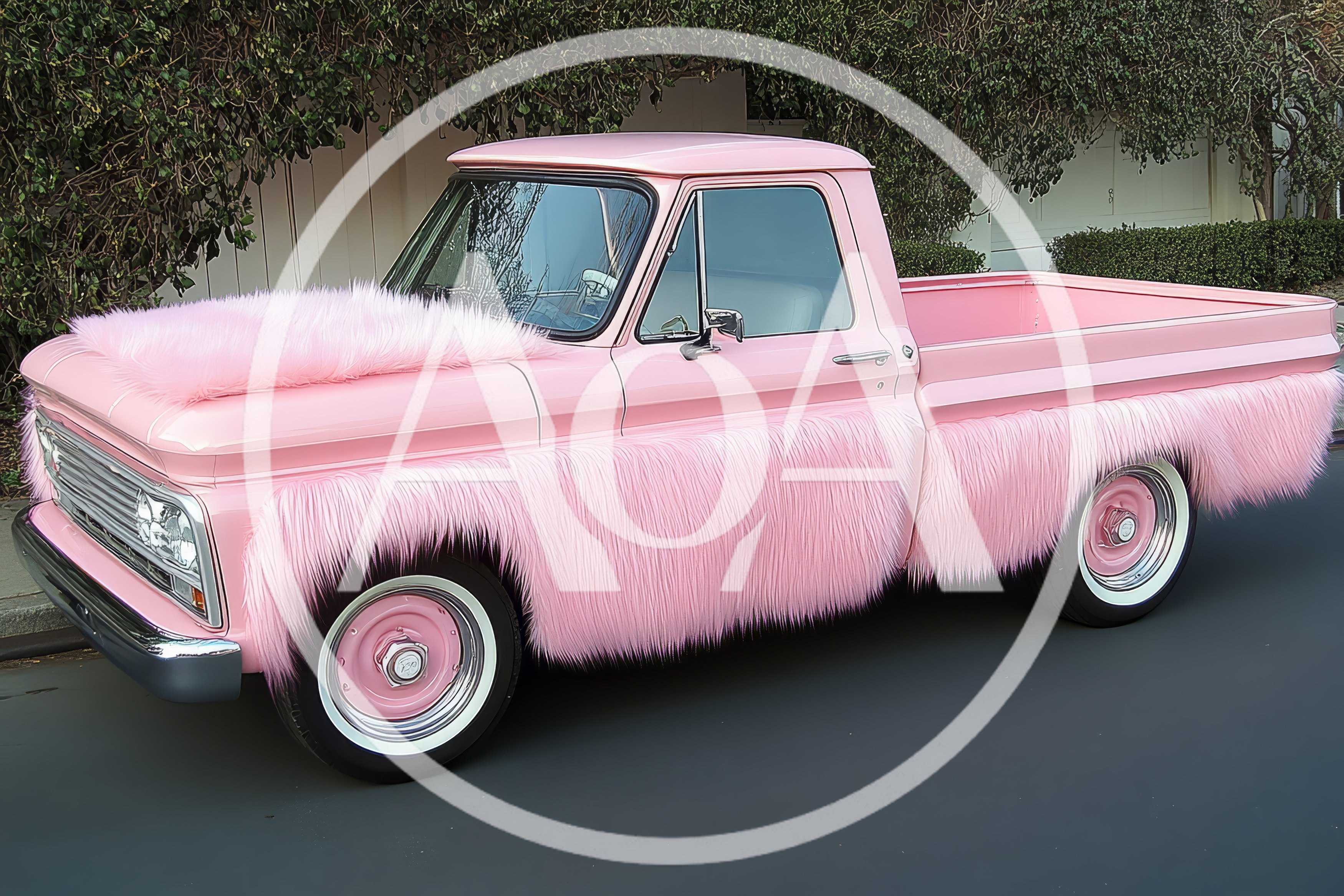 Custom Pink Fur Covered Vintage Pickup Truck