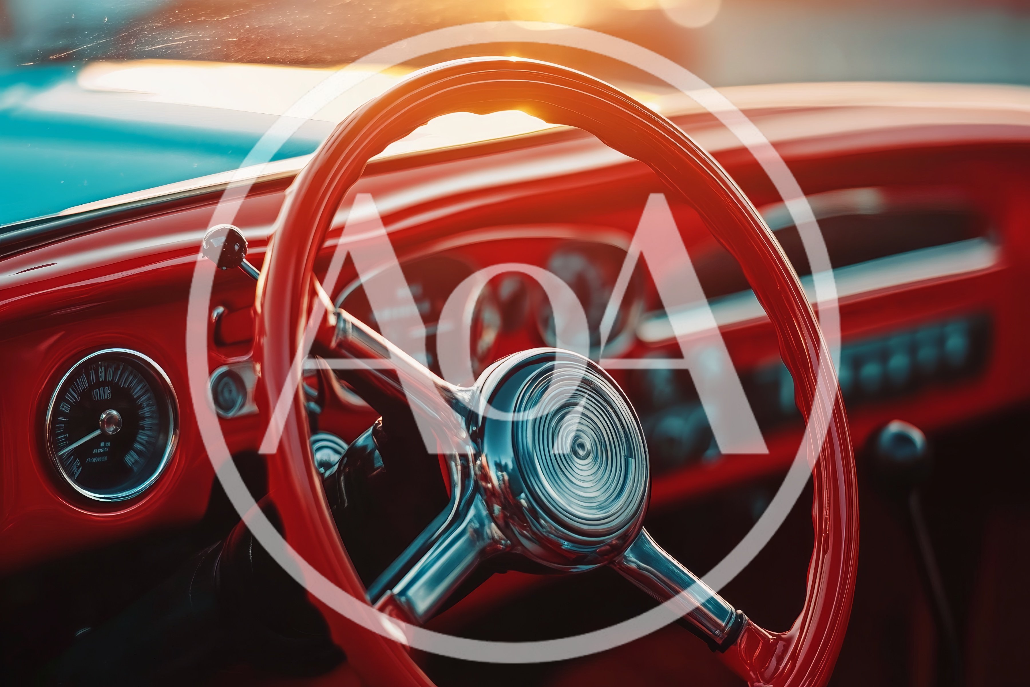 Interior View Of A Vintage Red Classic Car